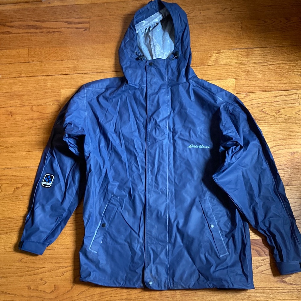 Navy raincoat. Eddie Bauer brand.